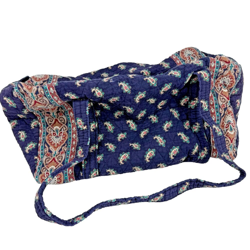 Vintage Vera Bradley Navy Blue Paisley Quilted Cotton Shoulder Travel Duffel Bag